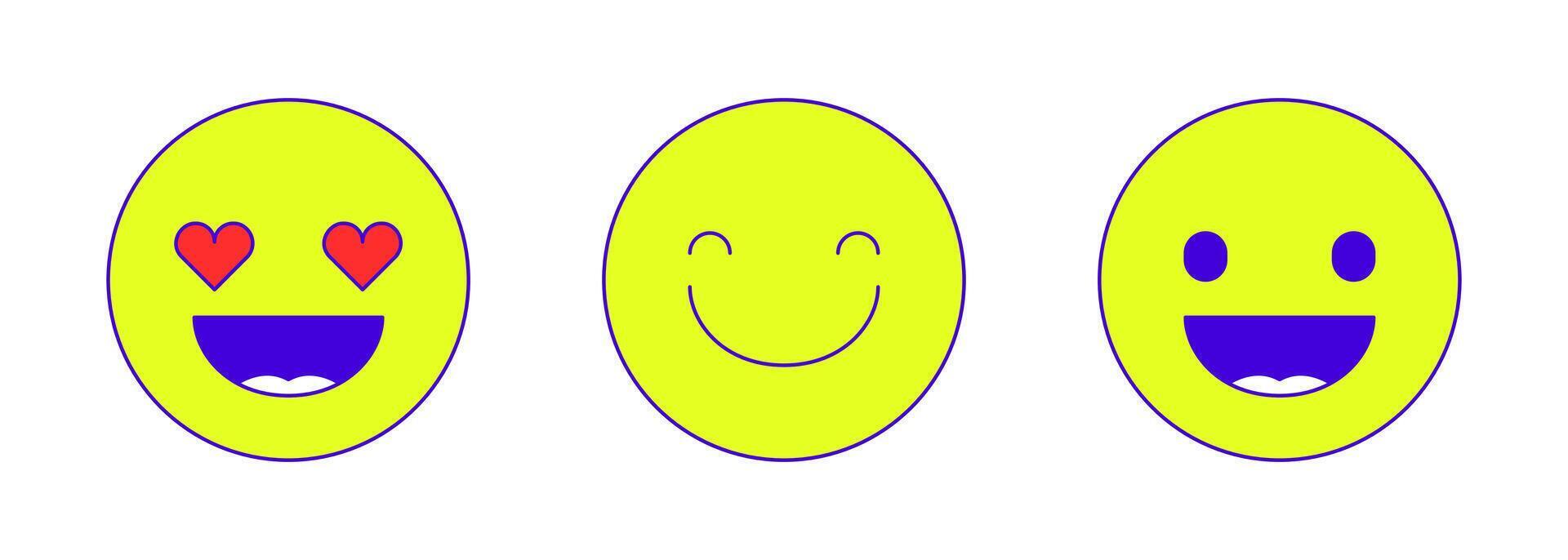Happy emoticons for social media 2D linear cartoon objects set. Positive emojis stickers isolated line elements white background. Smiling expressions color flat spot illustrations collection vector