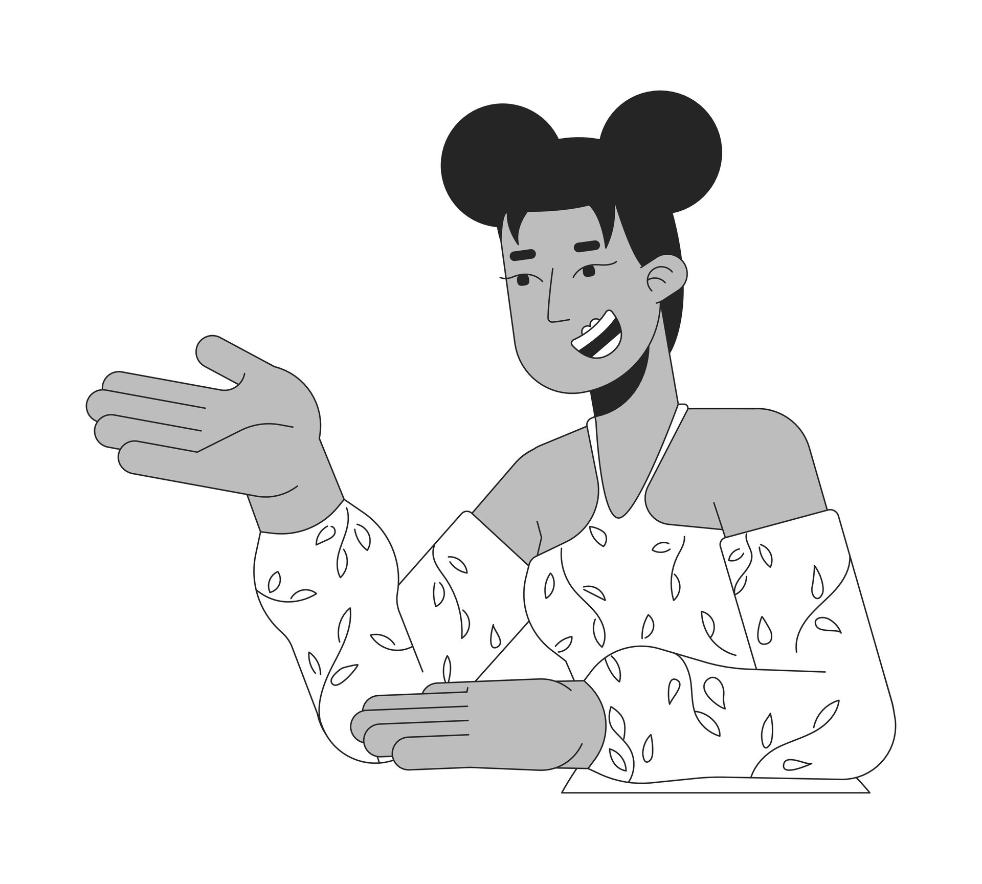 Black female influencer gesturing showing black and white 2D line