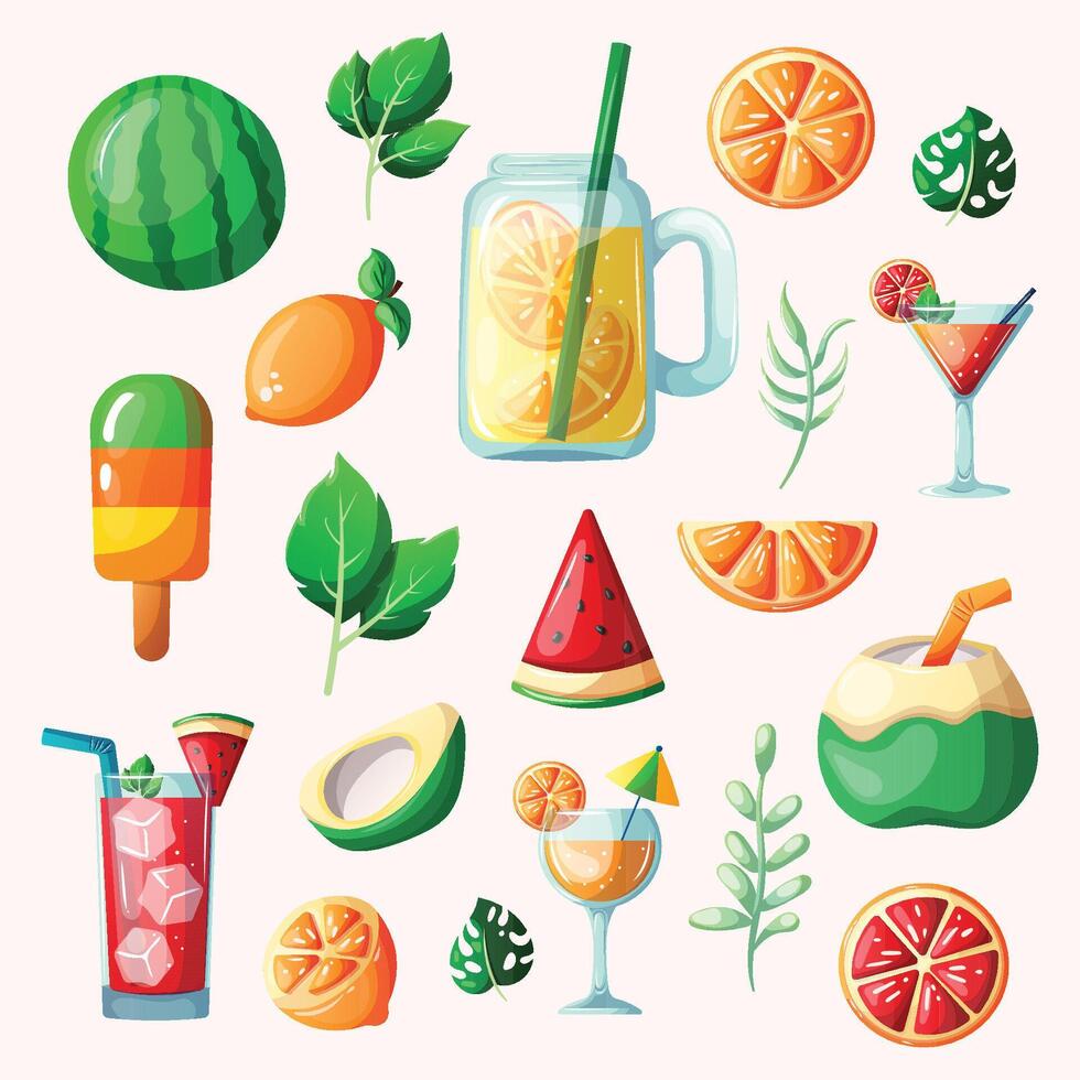 fresh fruit summer element collection vector