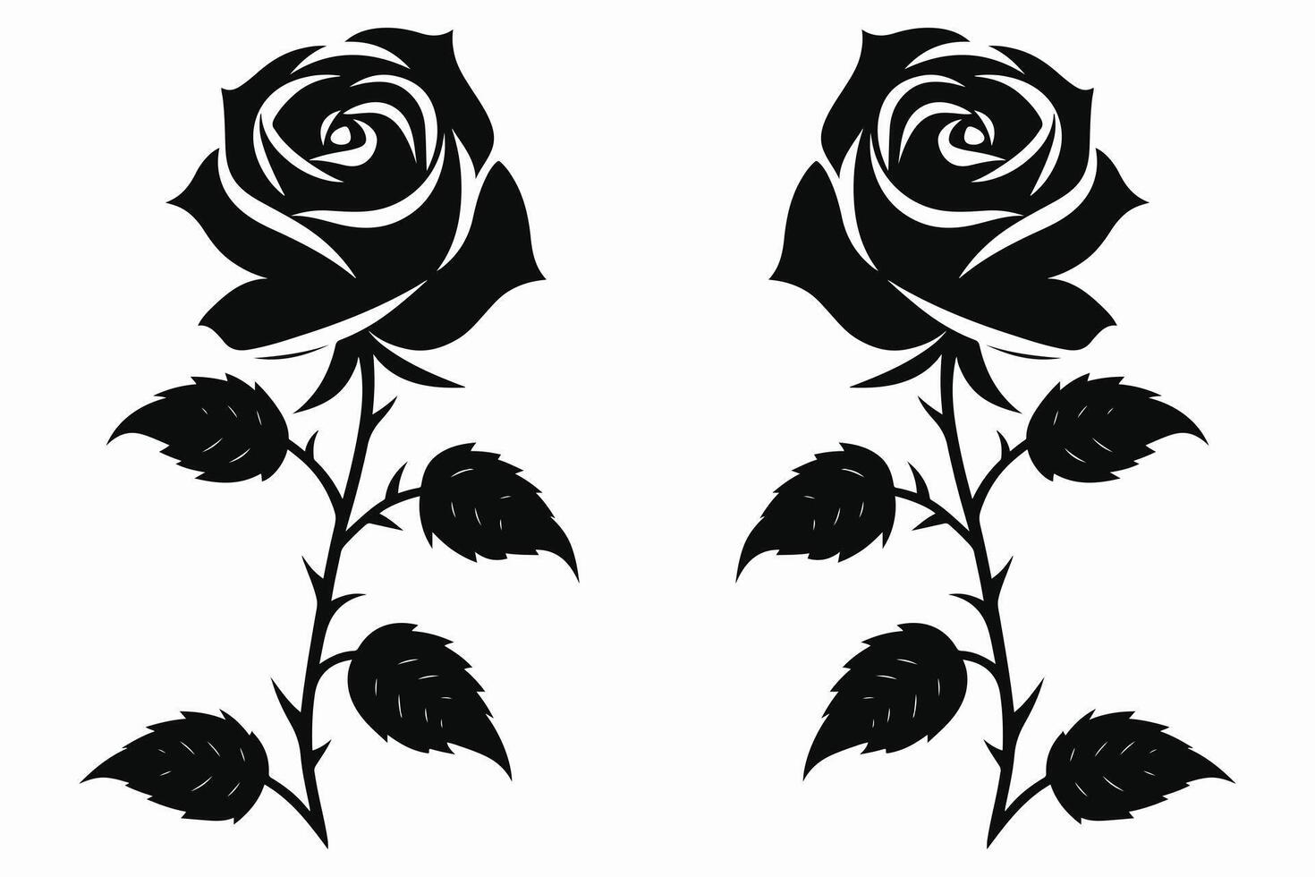 Black silhouette of rose and leaves vector