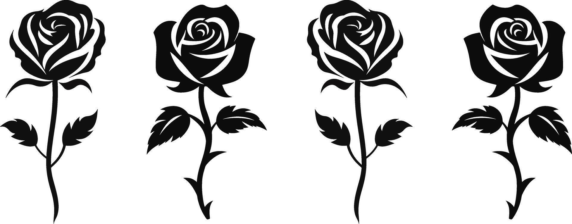 Black silhouette of rose and leaves vector