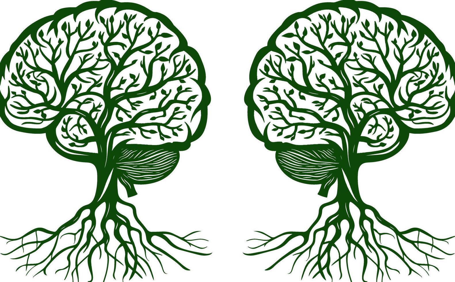 Green brain tree roots vector