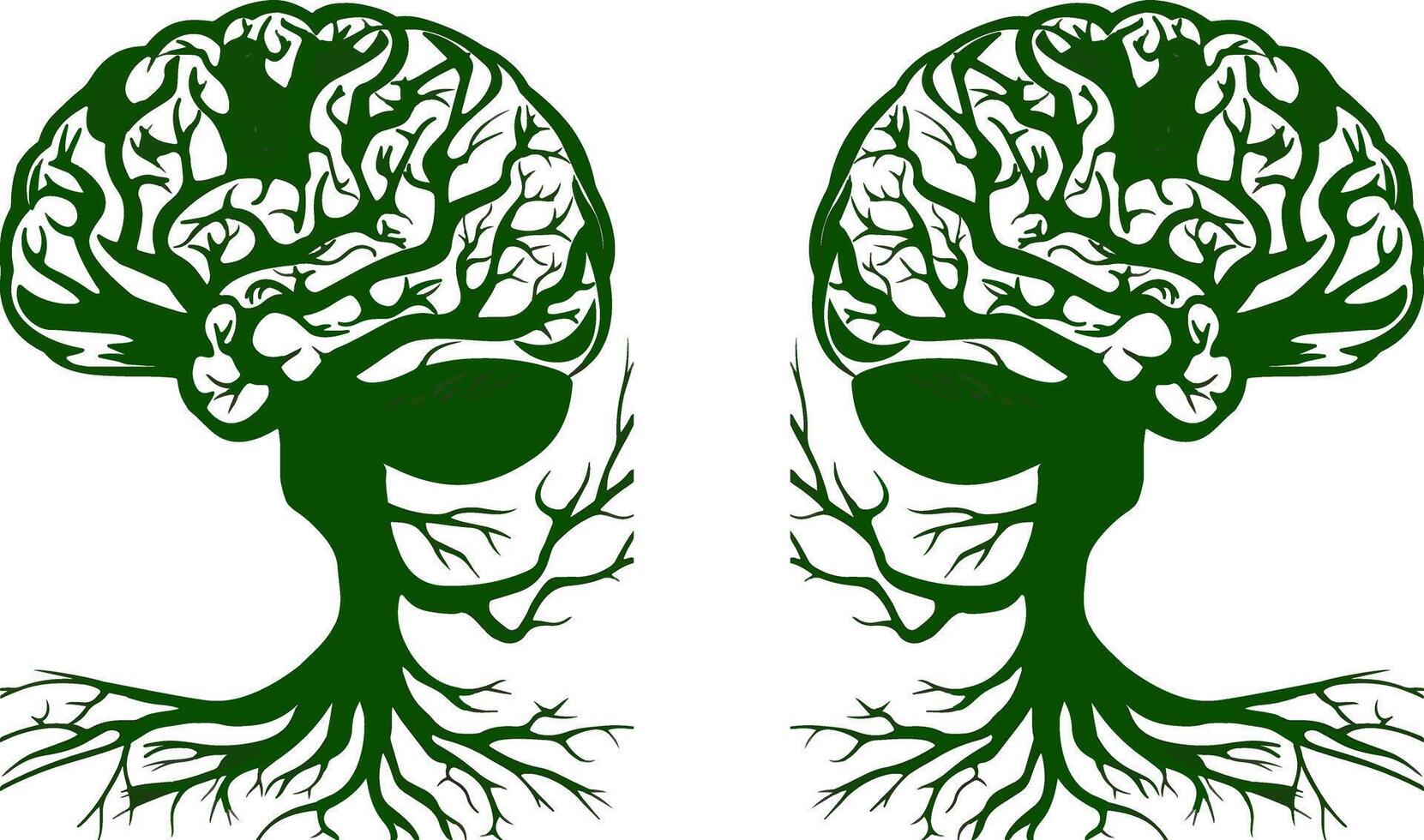 Green brain tree roots vector
