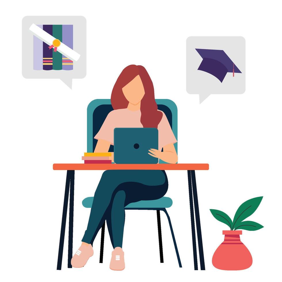 Girl getting online education degree vector