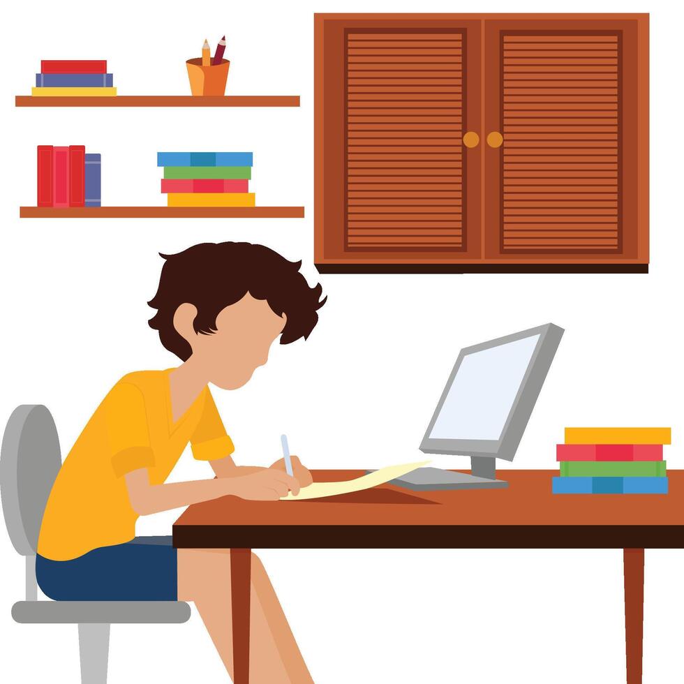 Boy doing homework Illustration vector