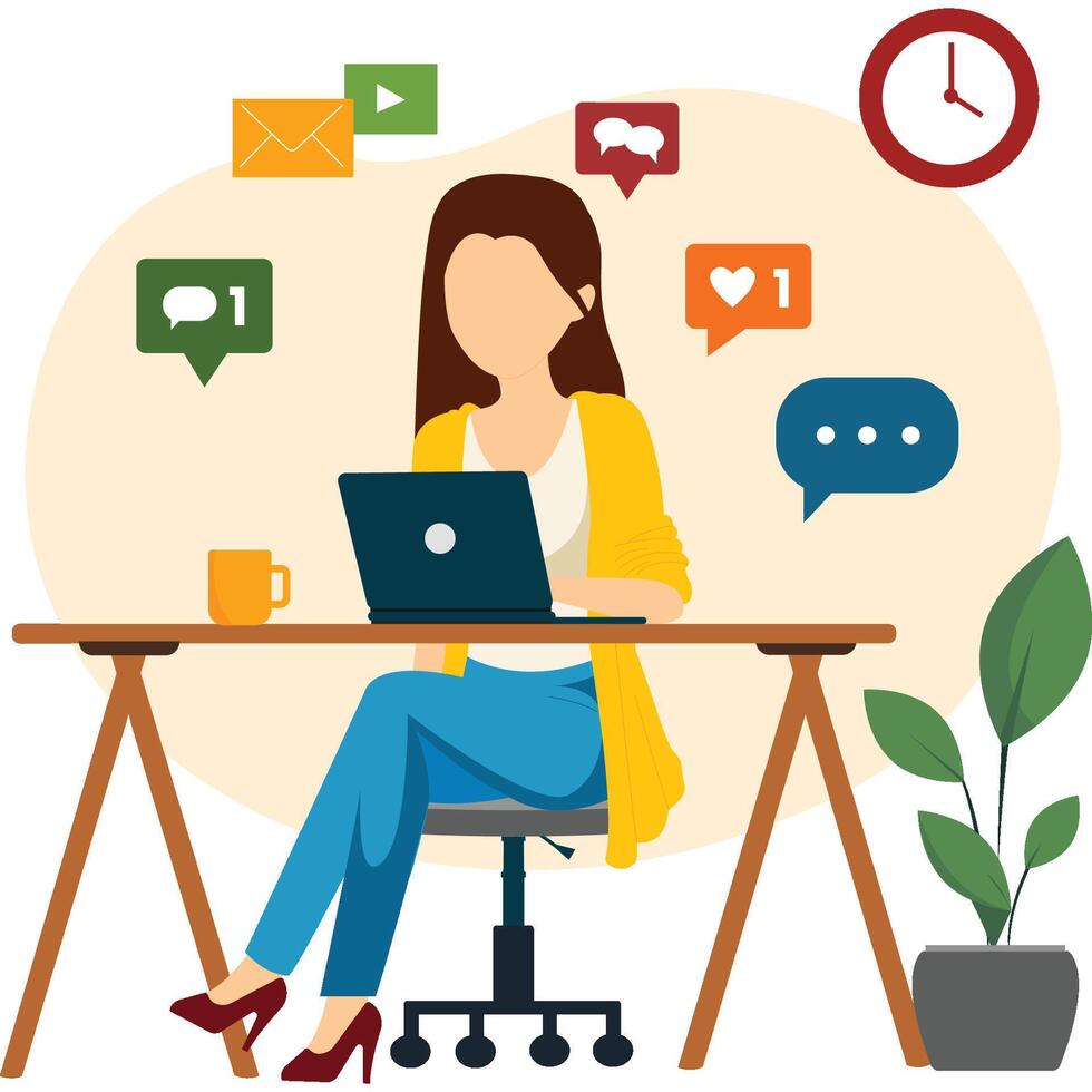 Freelancer Chatting On Social Media Illustration vector