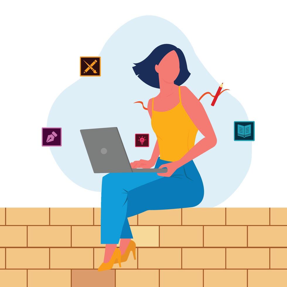 girl joining designing course illustration vector