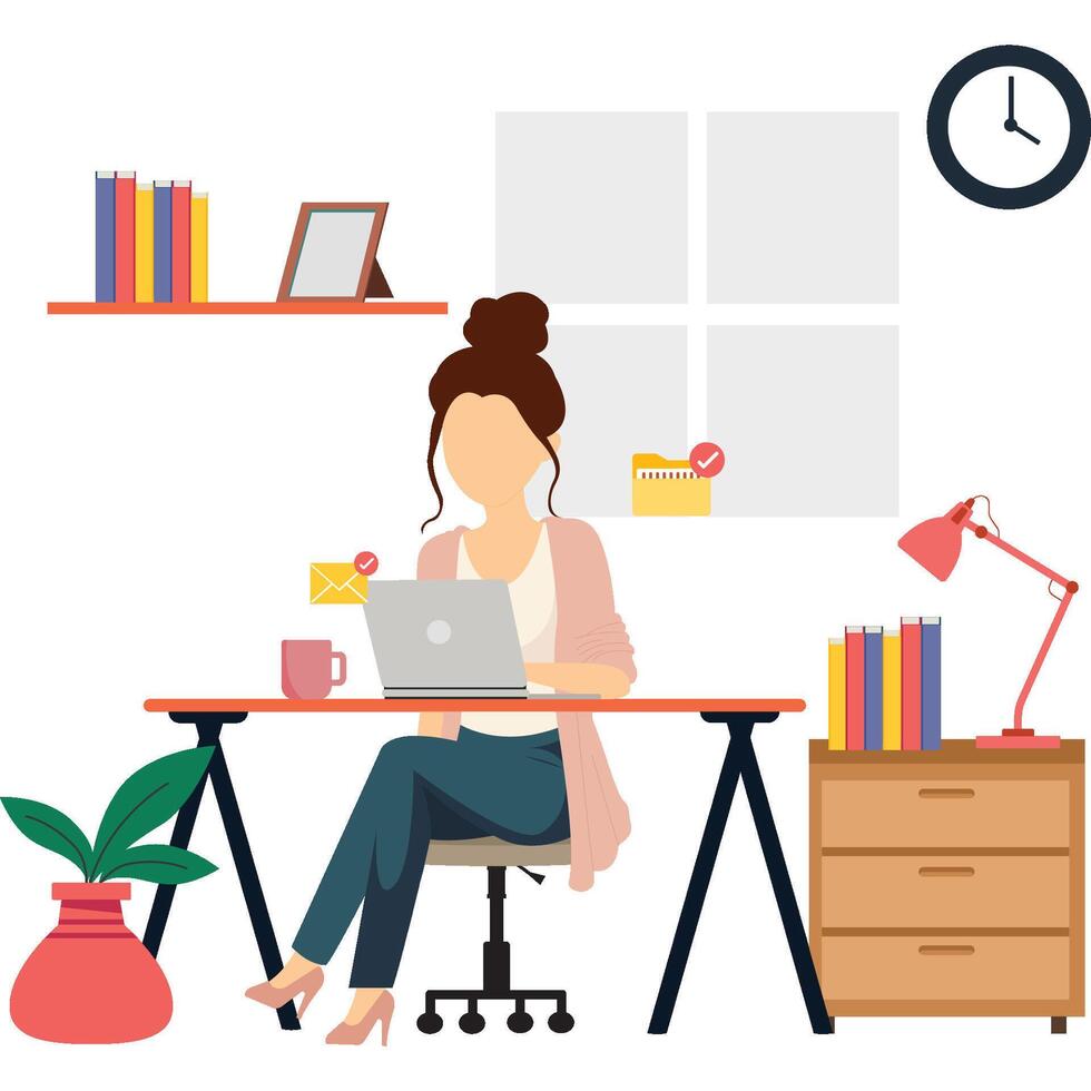 Female Freelancer Working On Laptop Illustration vector