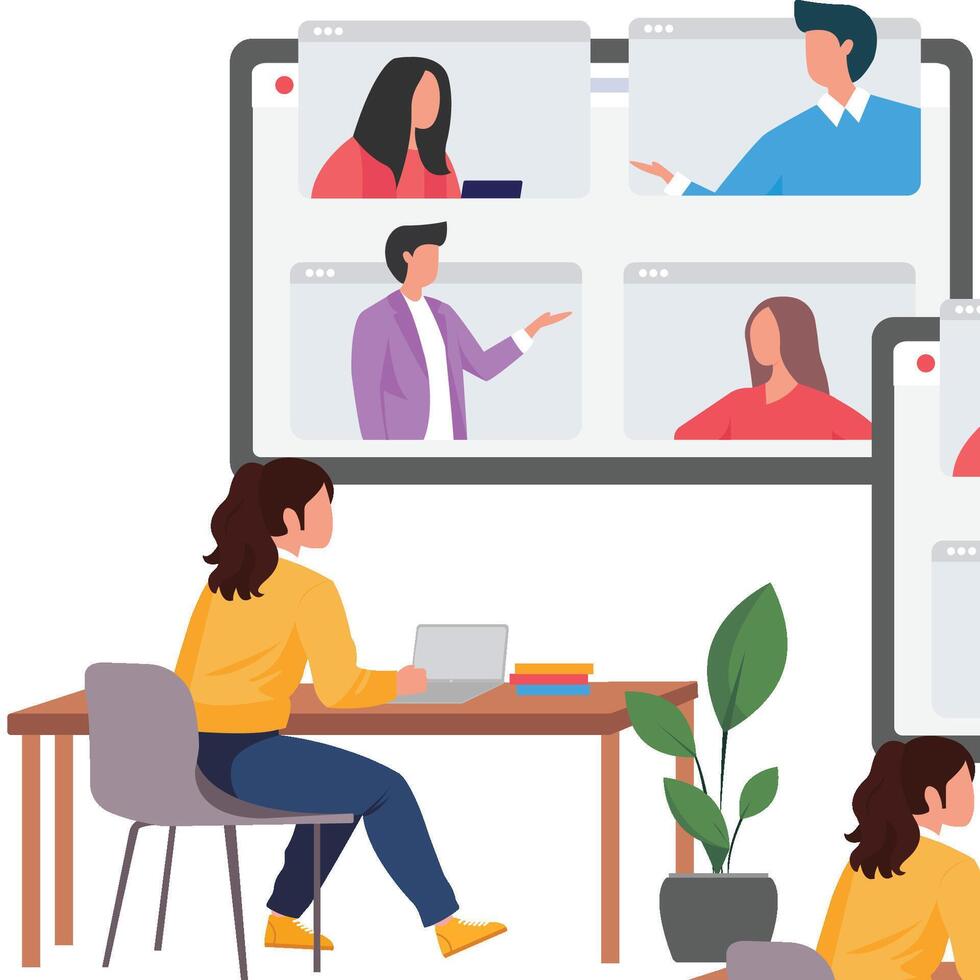 student attending educational webinar illustration vector