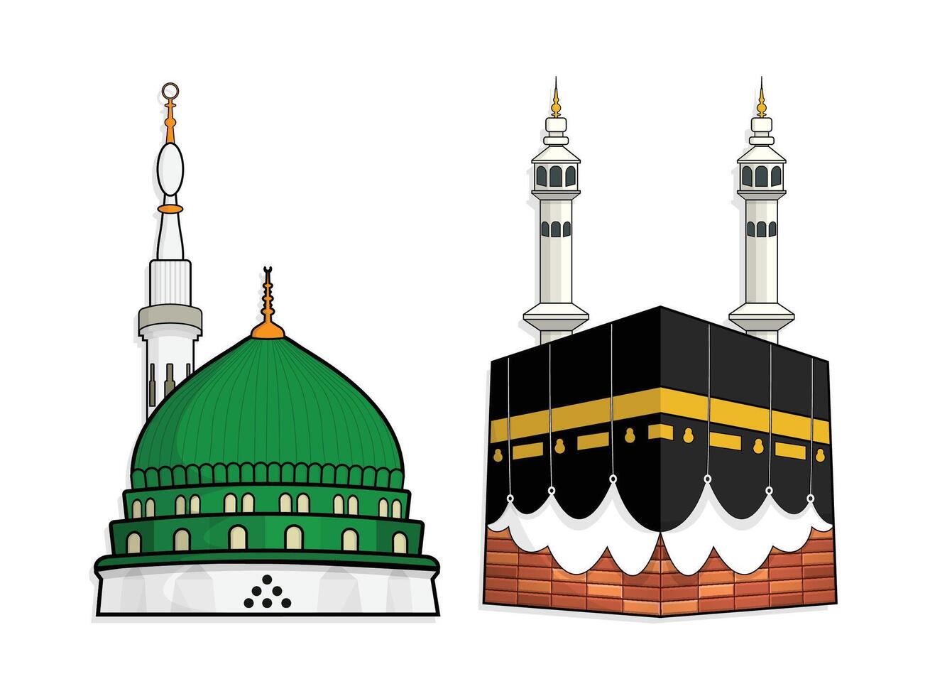 Mecca and madina the prophet's mosque, hajj and umrah, illustration vector