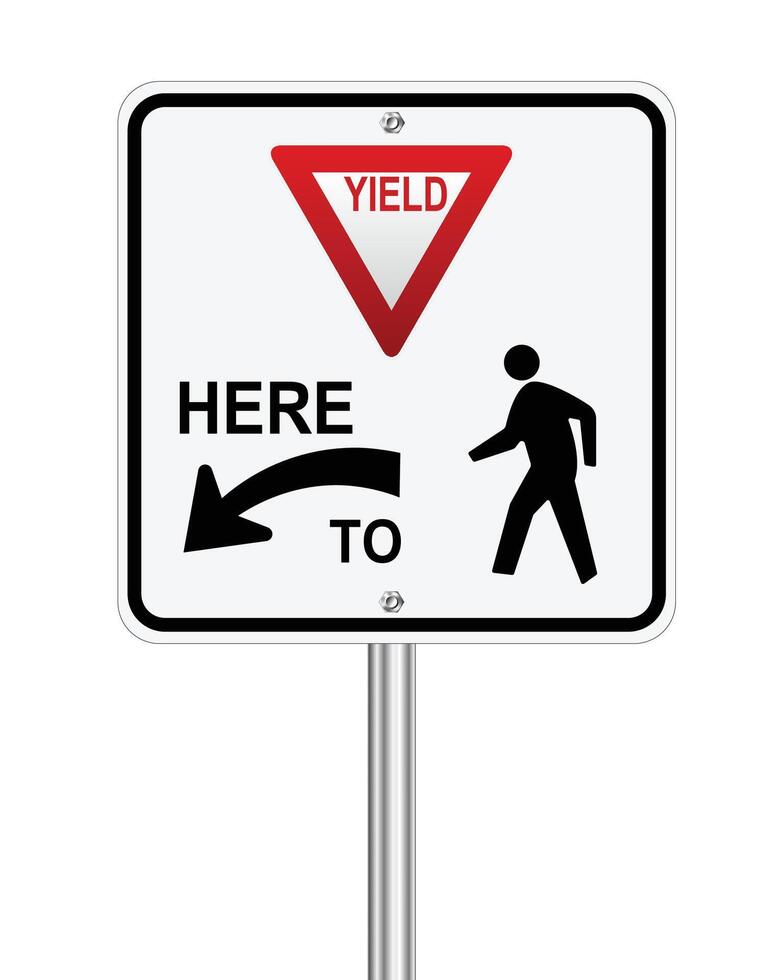 Traffic road sign yield here to pedestrians warning on white vector