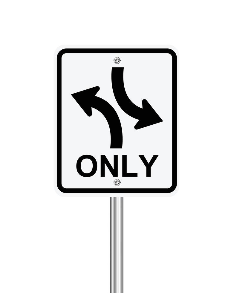 Two way left turn only traffic sign on white vector