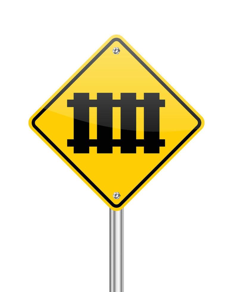 Railroad crossing ahead traffic yellow sign vector