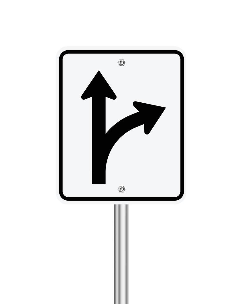Straight through and right turn traffic sign on white vector