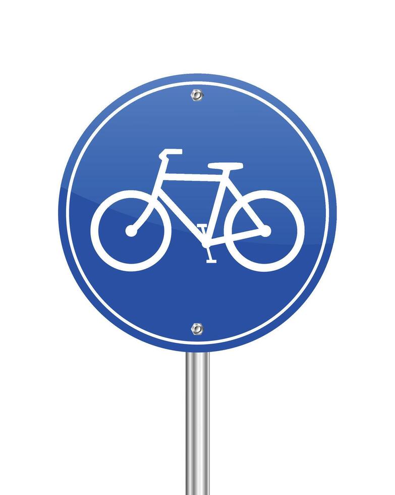 Bicycle track lane taffic round sign on white vector