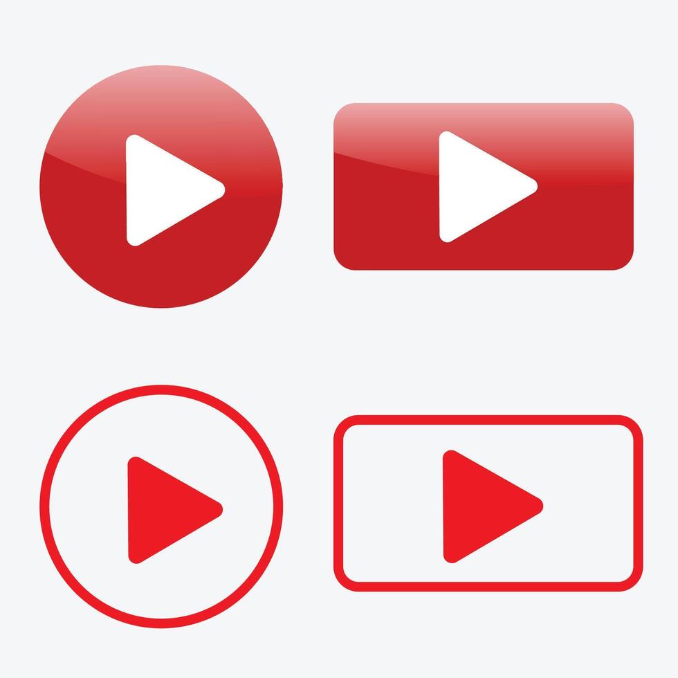Set of red play button on white vector
