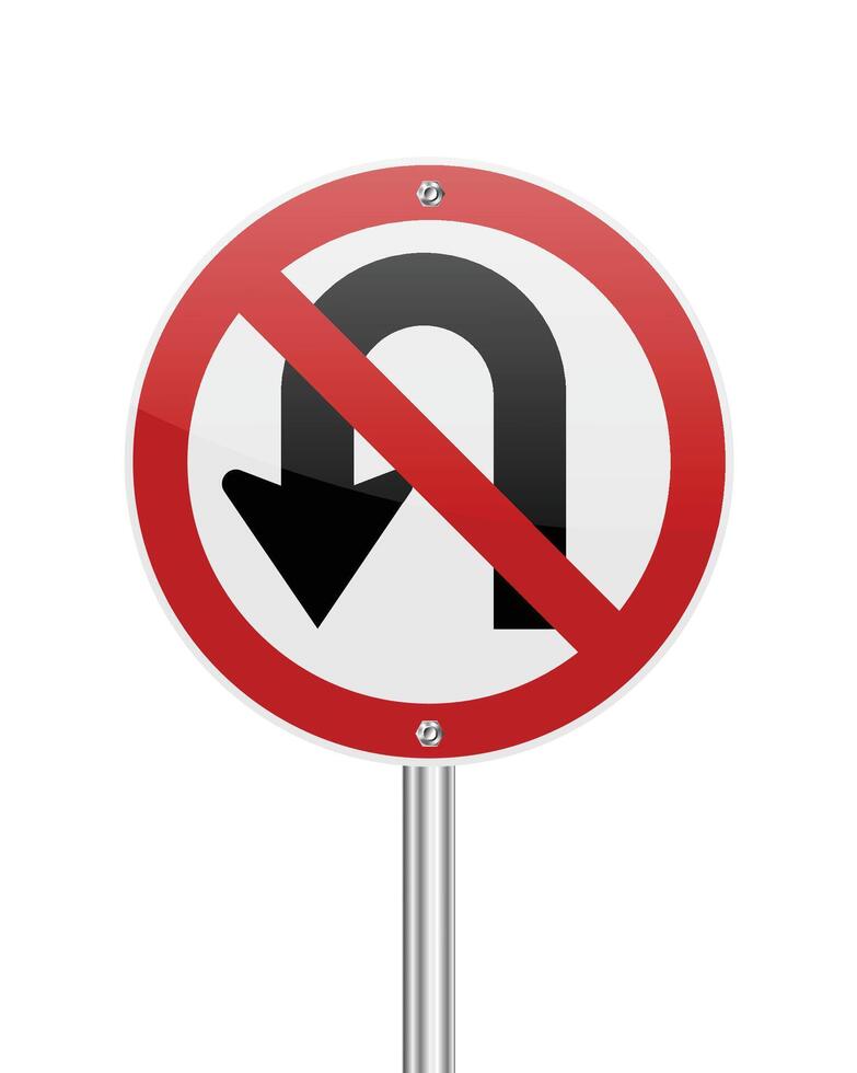 No U turn to the left traffic sign on white vector