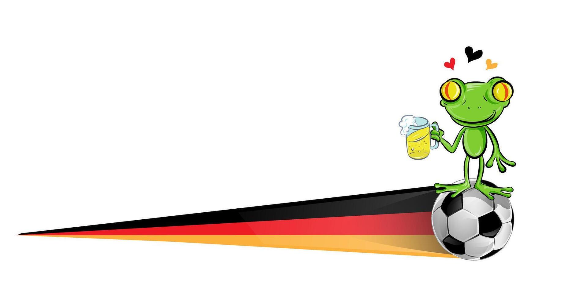 happy frog cartoon with glass of beer on german flag. illustration vector