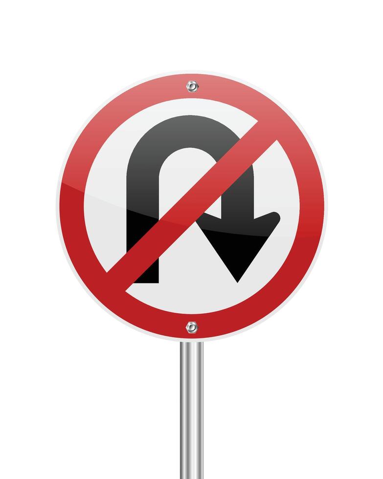 Do not u turn to the right street sign on white vector