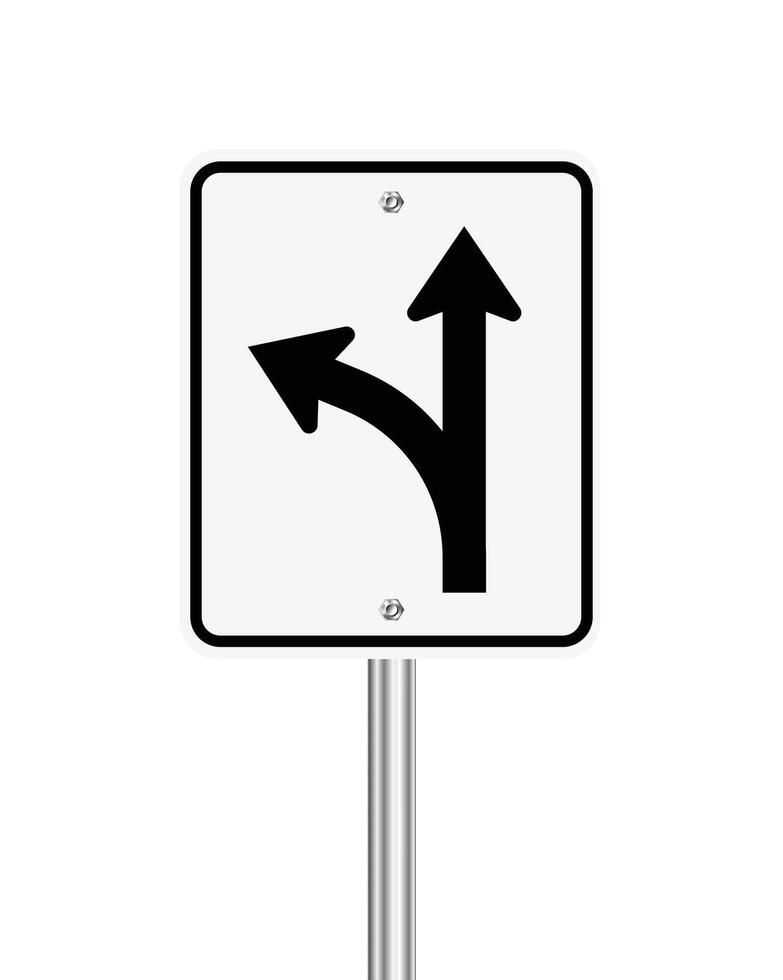 Straight through and left turn traffic sign on white vector