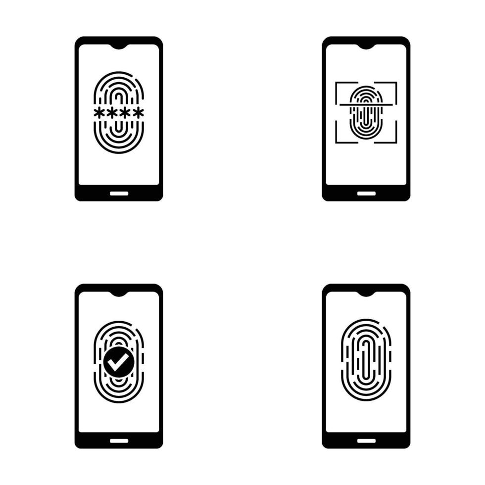 Fingerprint scanning on smartphone screen icon vector