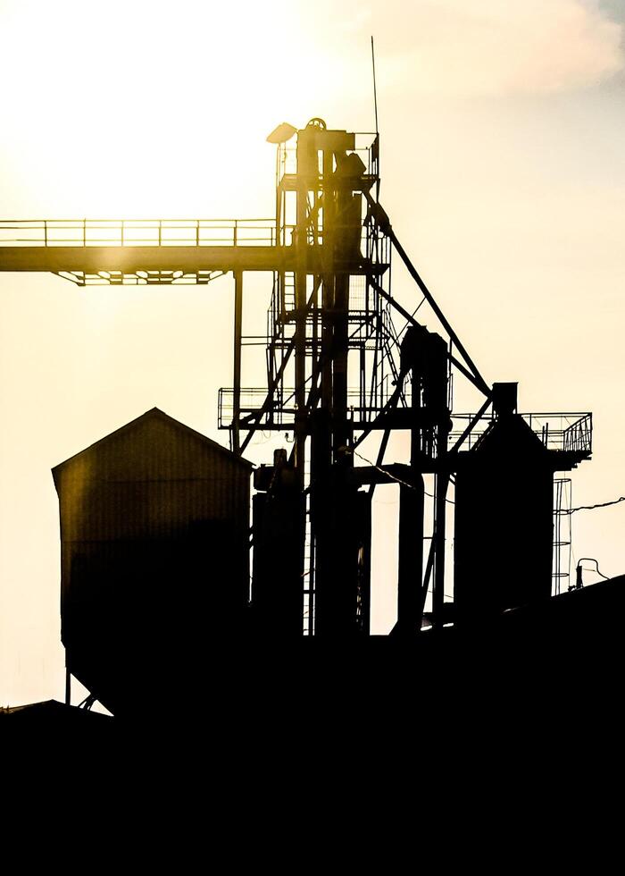 silhouette agricultural elevator building for storage grain photo