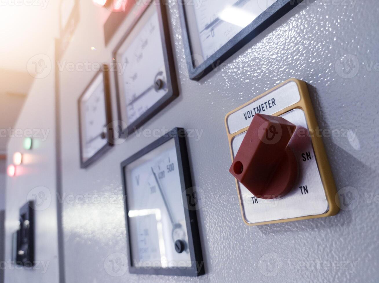 Close up Selector switch for controling voltage measurment in electrical panel industry. photo