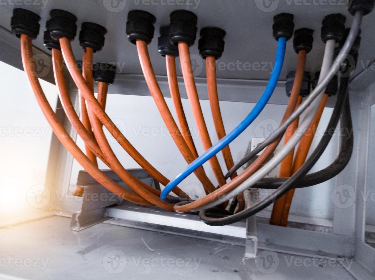 Cable power input output on the main panel control distribution. fire resistant cable power for high temperature. photo