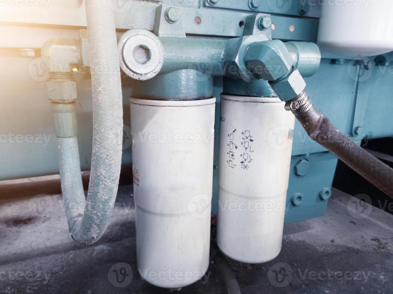 Close up Fuel filters on the engine system. photo
