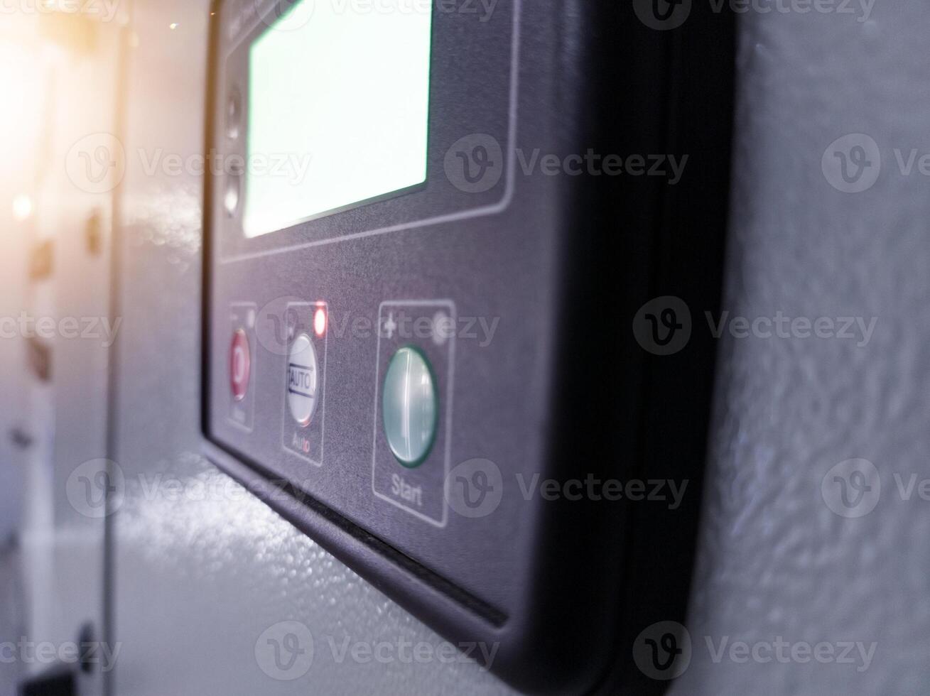 Close up of the side view a Display control on the electrical switch gear panel in power plant. photo