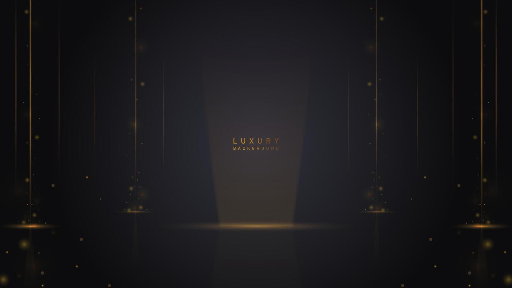 Luxury shiny gold line with spotlight lamp on black background. illustration background vector