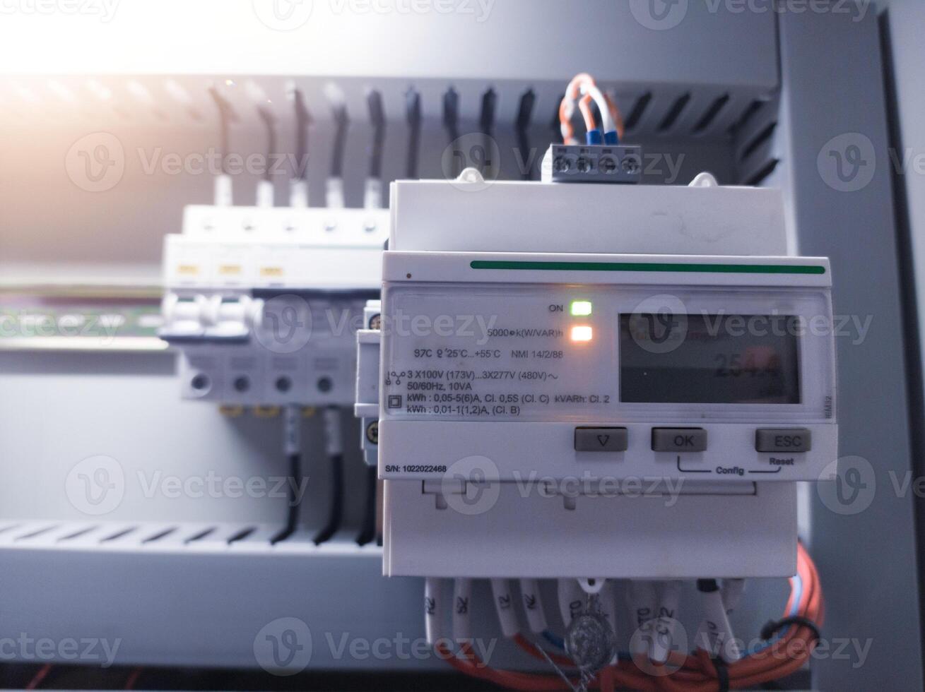 Installation control modul of Digital Electric meter on panel control power plant. photo