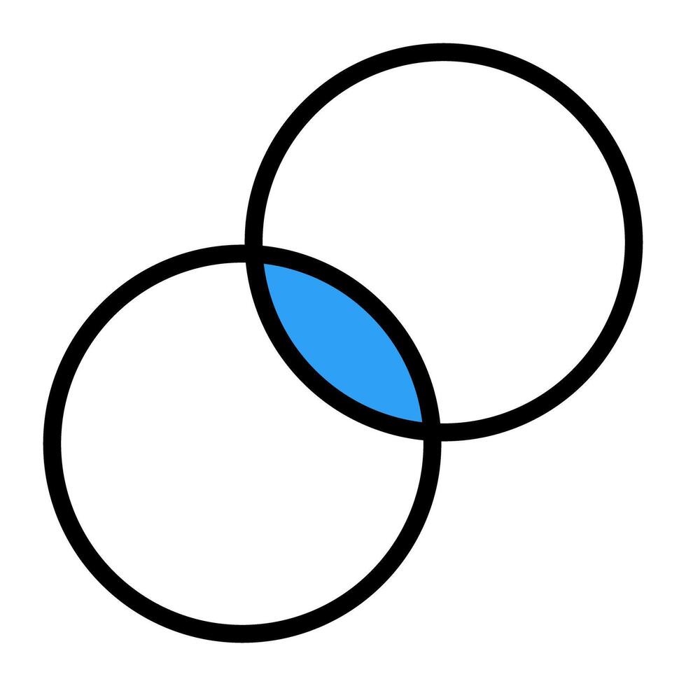 Intersecting circles and blue common area. vector