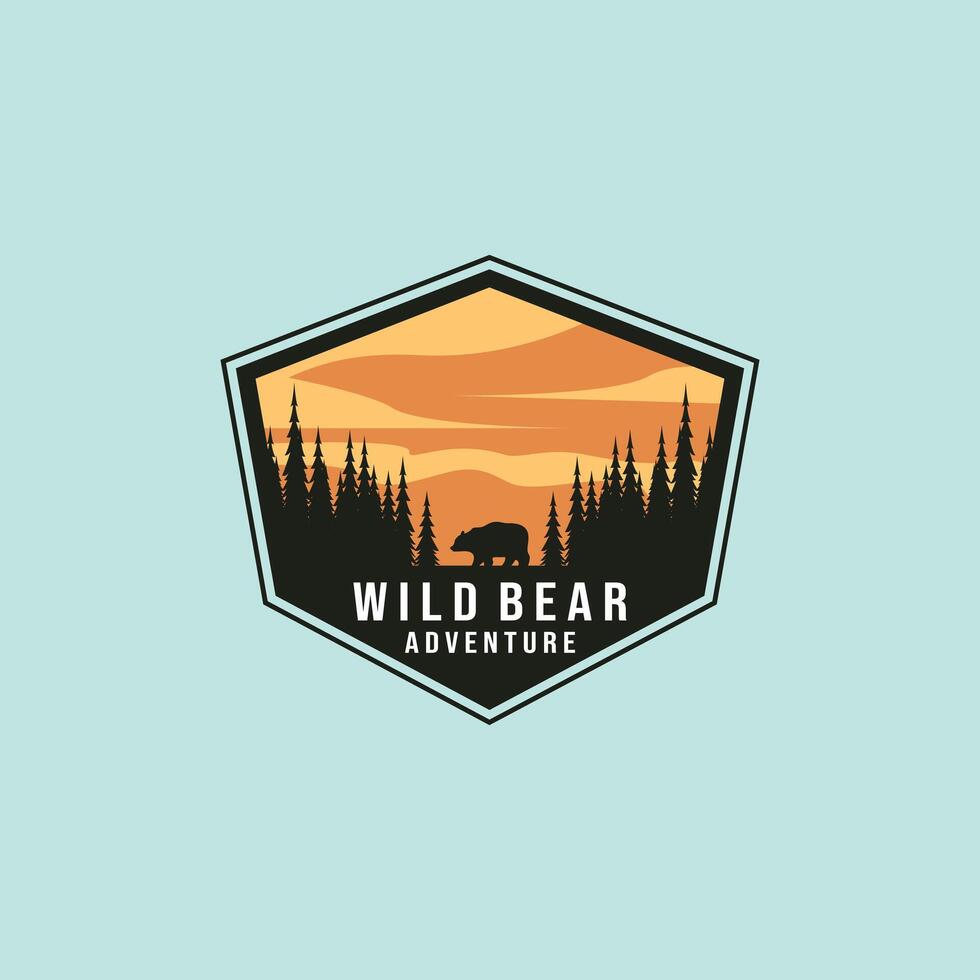 wild bear vintage pine tree logo symbol illustration design vector