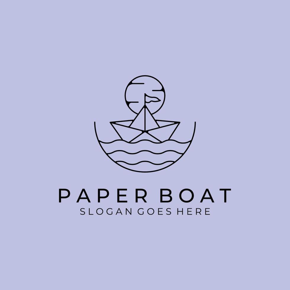 Paper boat line art logo illustration design , paper boat for study , company template vector