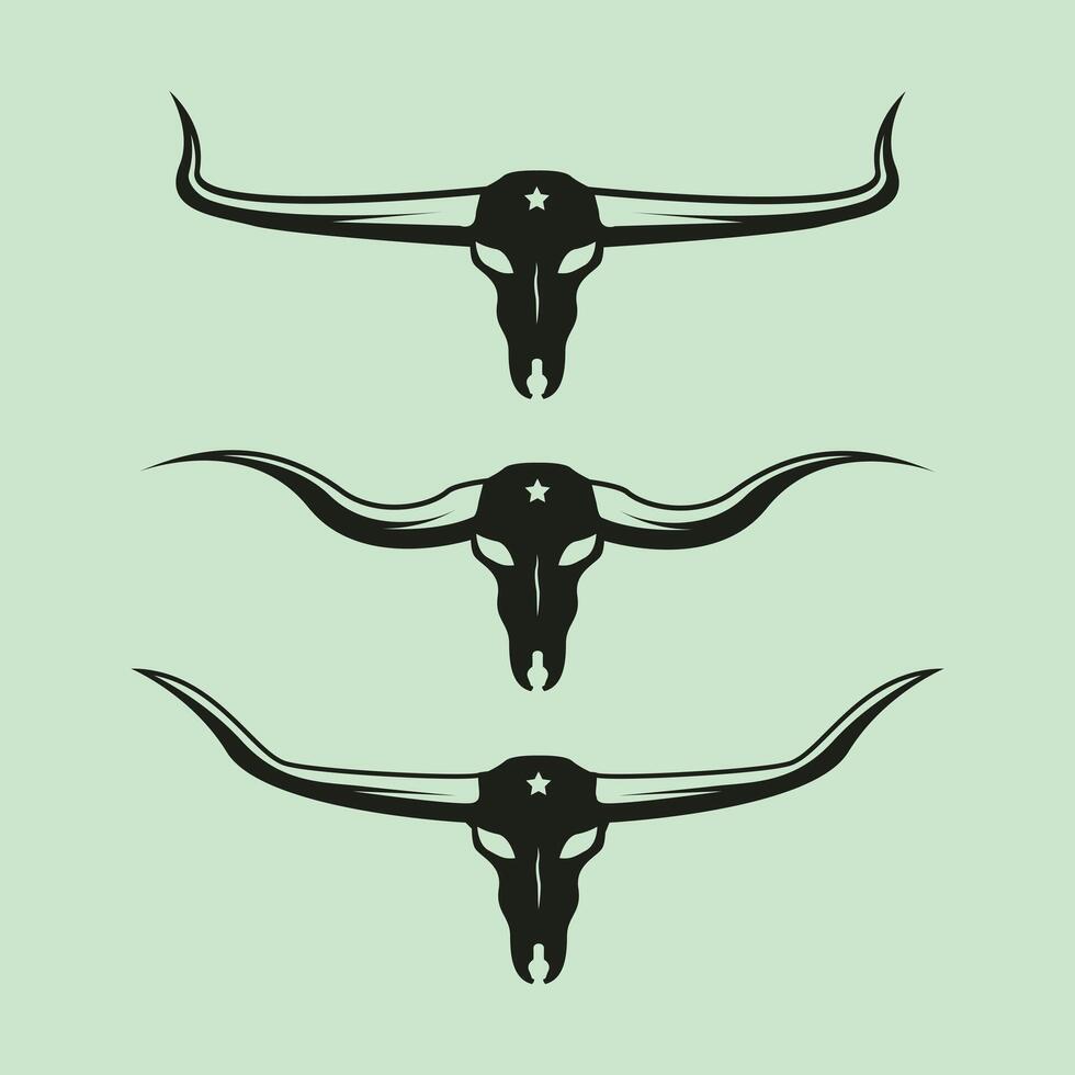 set of cow head longhorn silhouette symbol illustration design, long horn head design vector