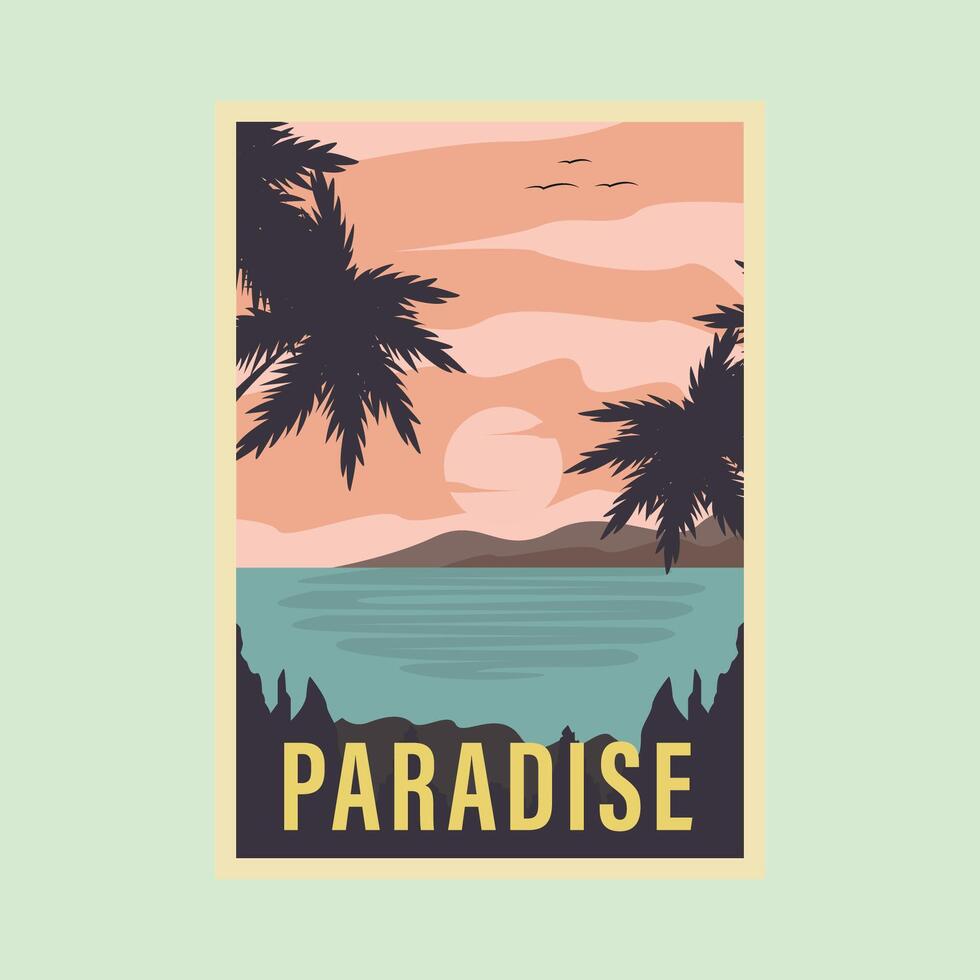 tropical paradise beach vintage poster illustration design, vintage travel design vector