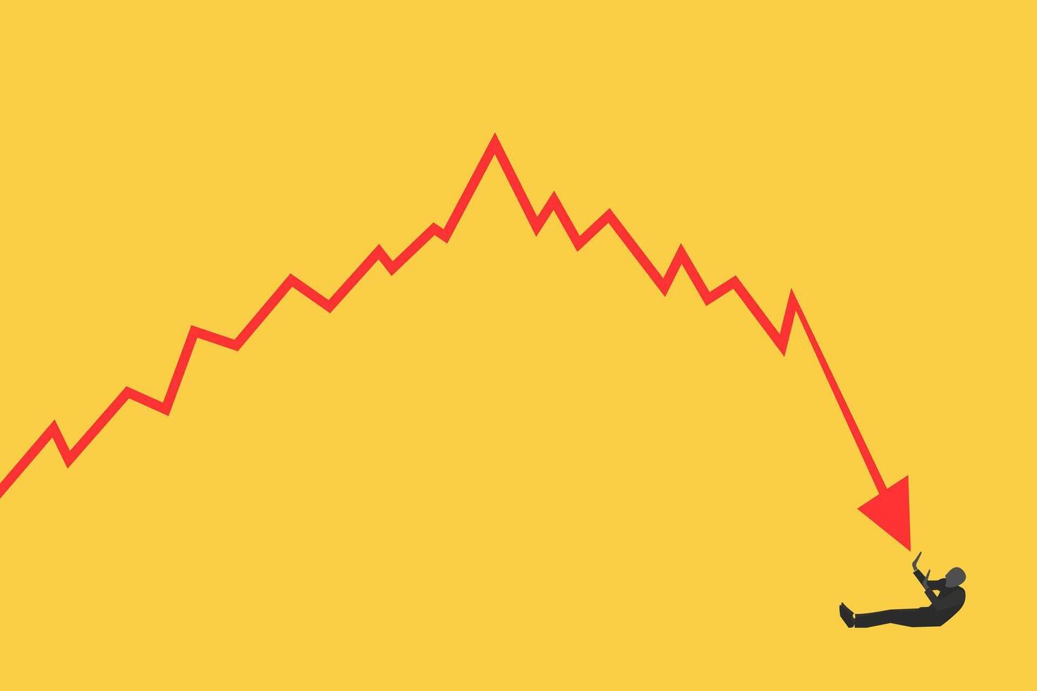 Down arrow graph pushing a businessman. economic crisis and financial recession, bankruptcy, loss concept. vector