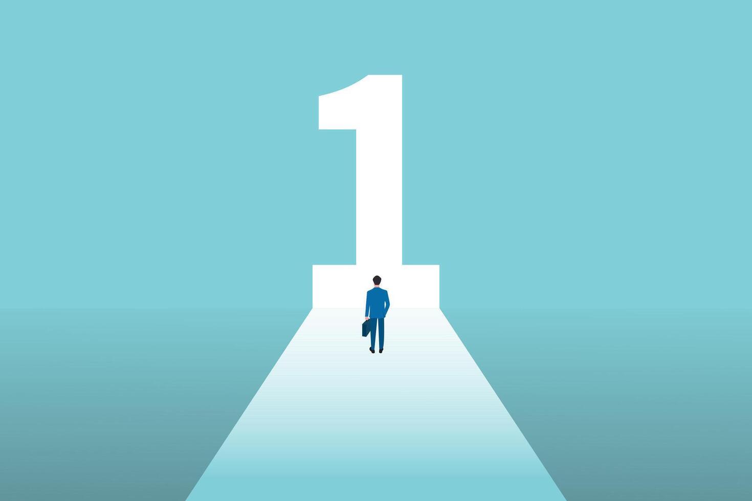 businessman moving forward to number one shaped as a hole in concrete wall. Business opportunity or career success vector
