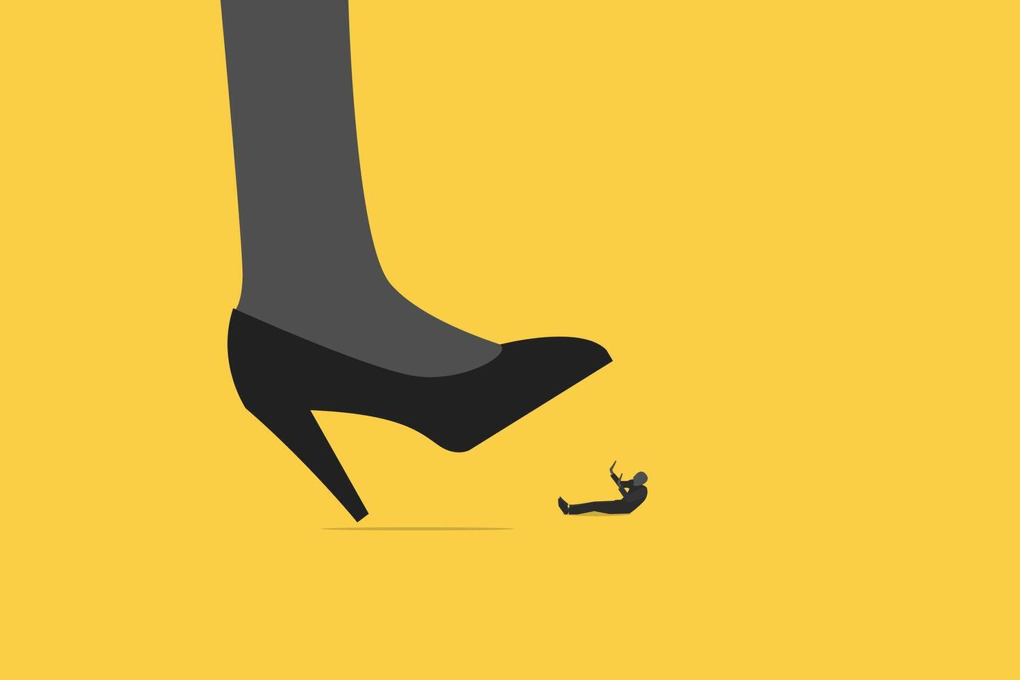 woman big shoes trying to stomping step on his small worker or businessman. vector