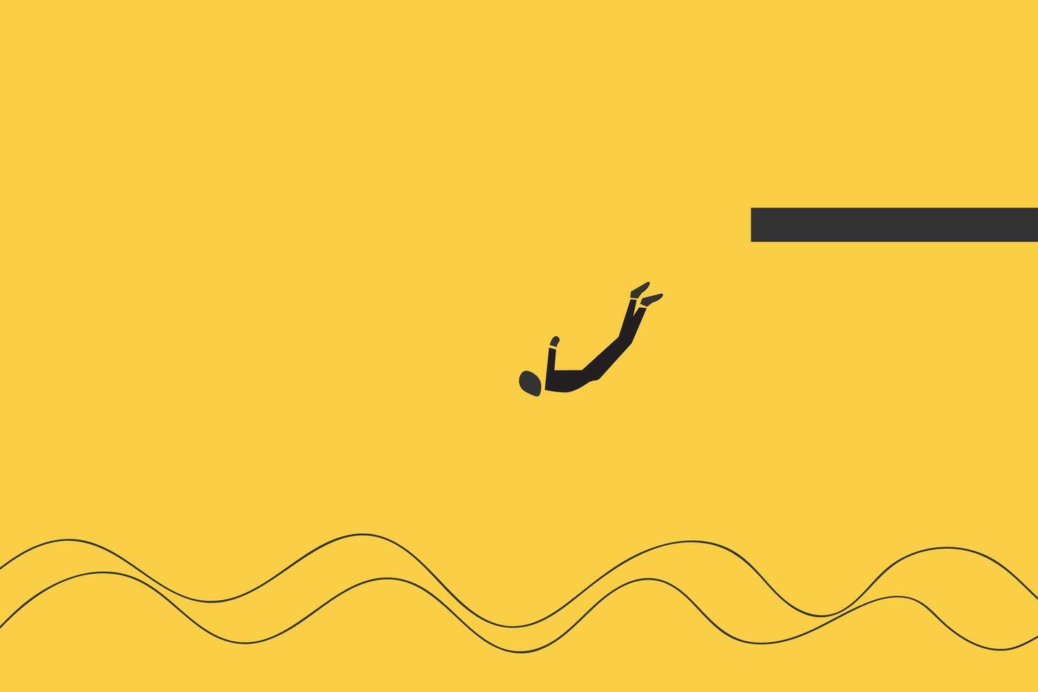 Businessman dive or jump to water pool from springboard. Symbol of new job, success, ambition and motivation vector