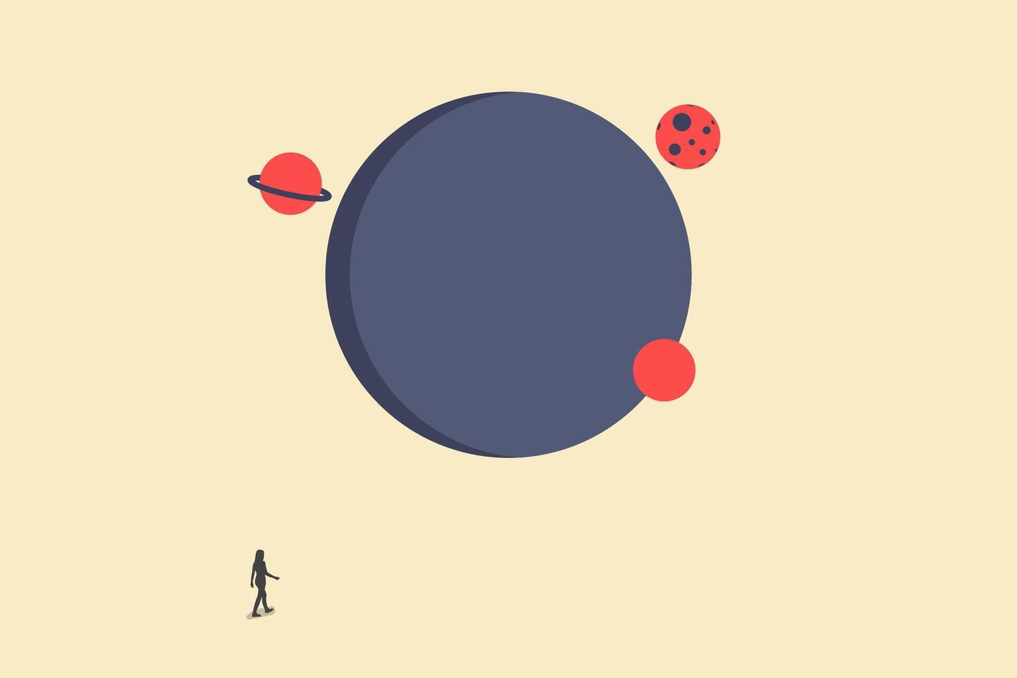 Business woman walking to the sun with planet orbit. concept of future, career achievement and opportunity vector
