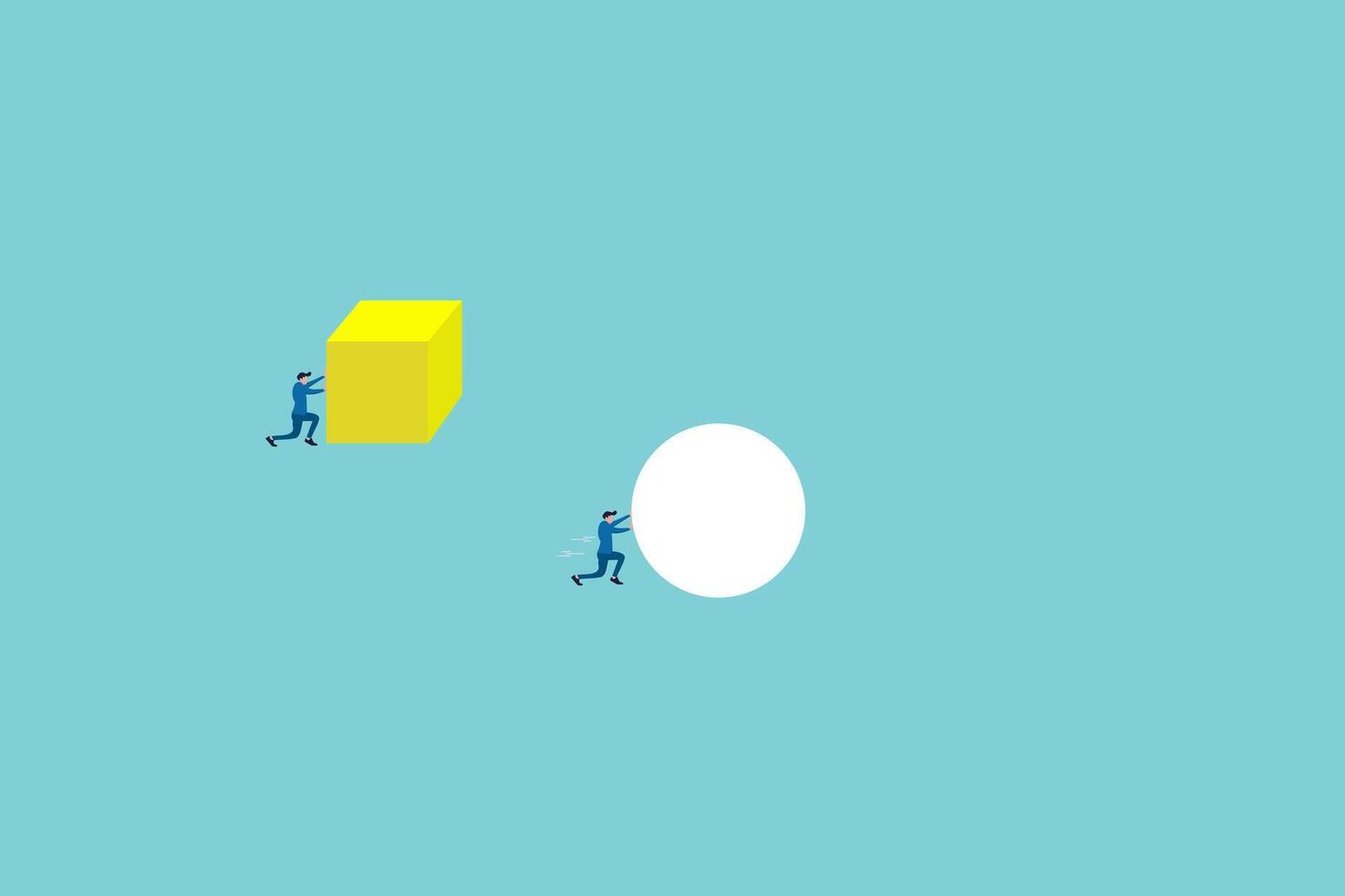 business men pushing different solid shape. concept of advantage and competition. vector
