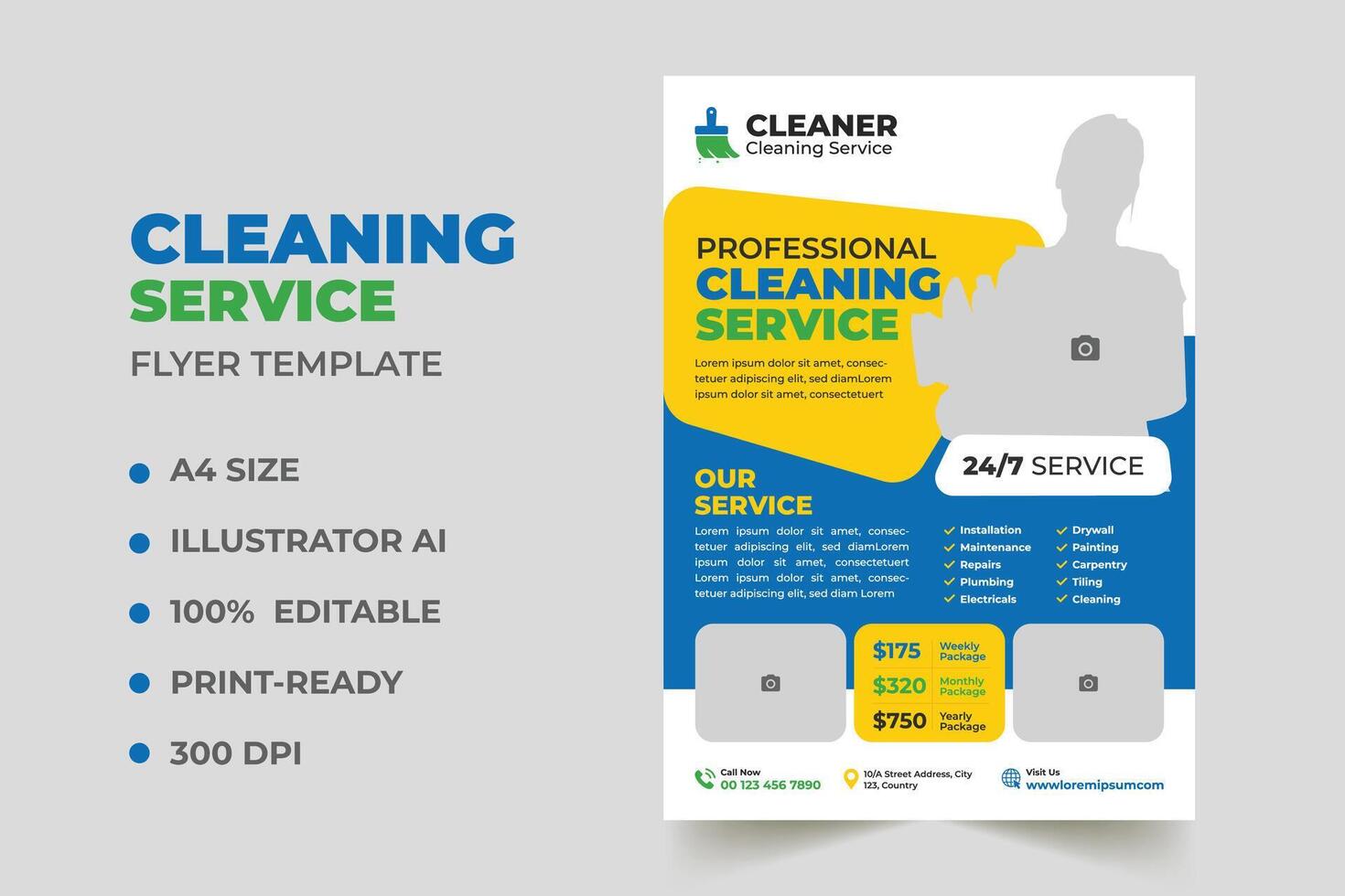 Cleaning service business promotion flyer design template vector