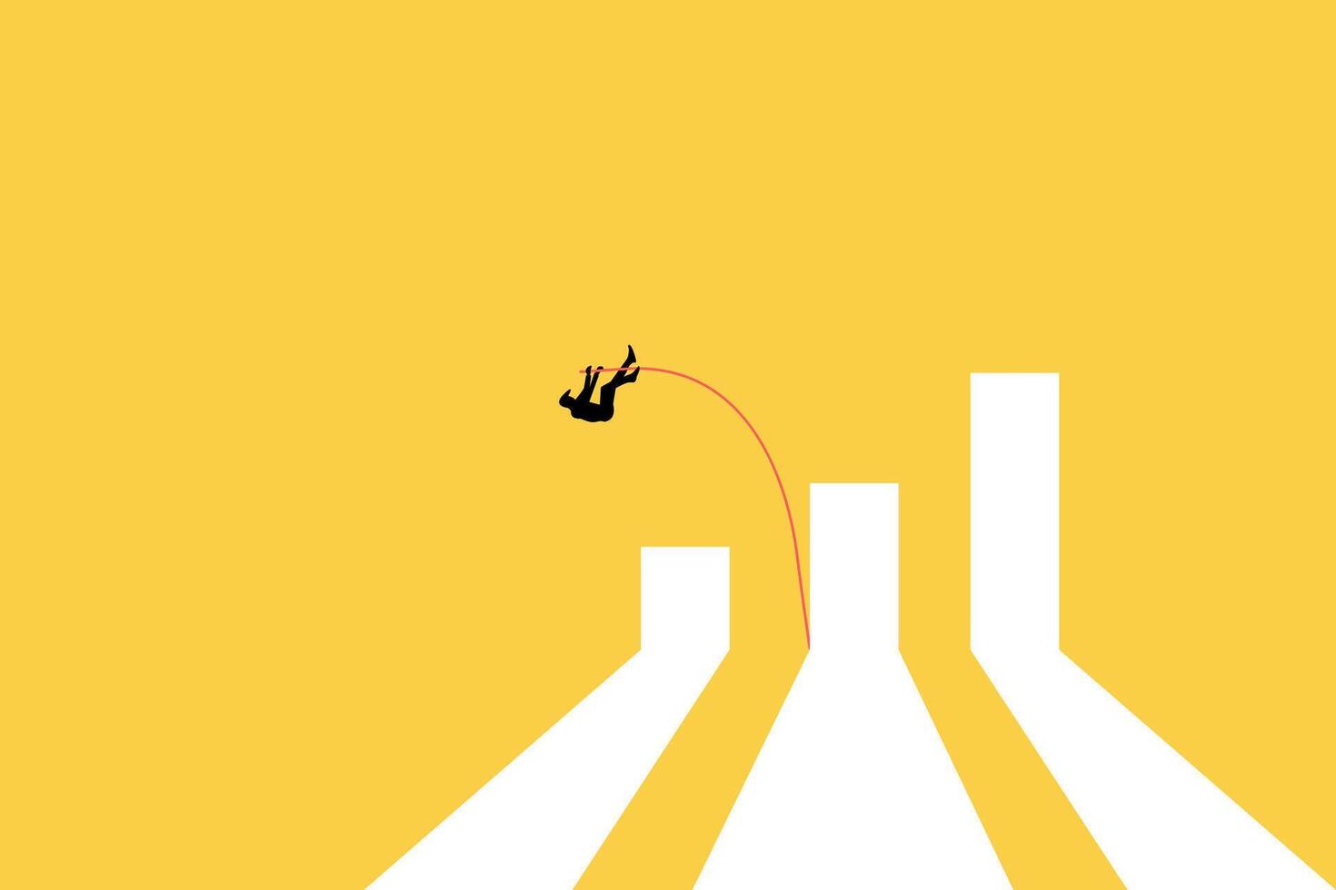 businessman jumping pole vault over growth bar graph. concept of Business growth, increase earning and profit. vector