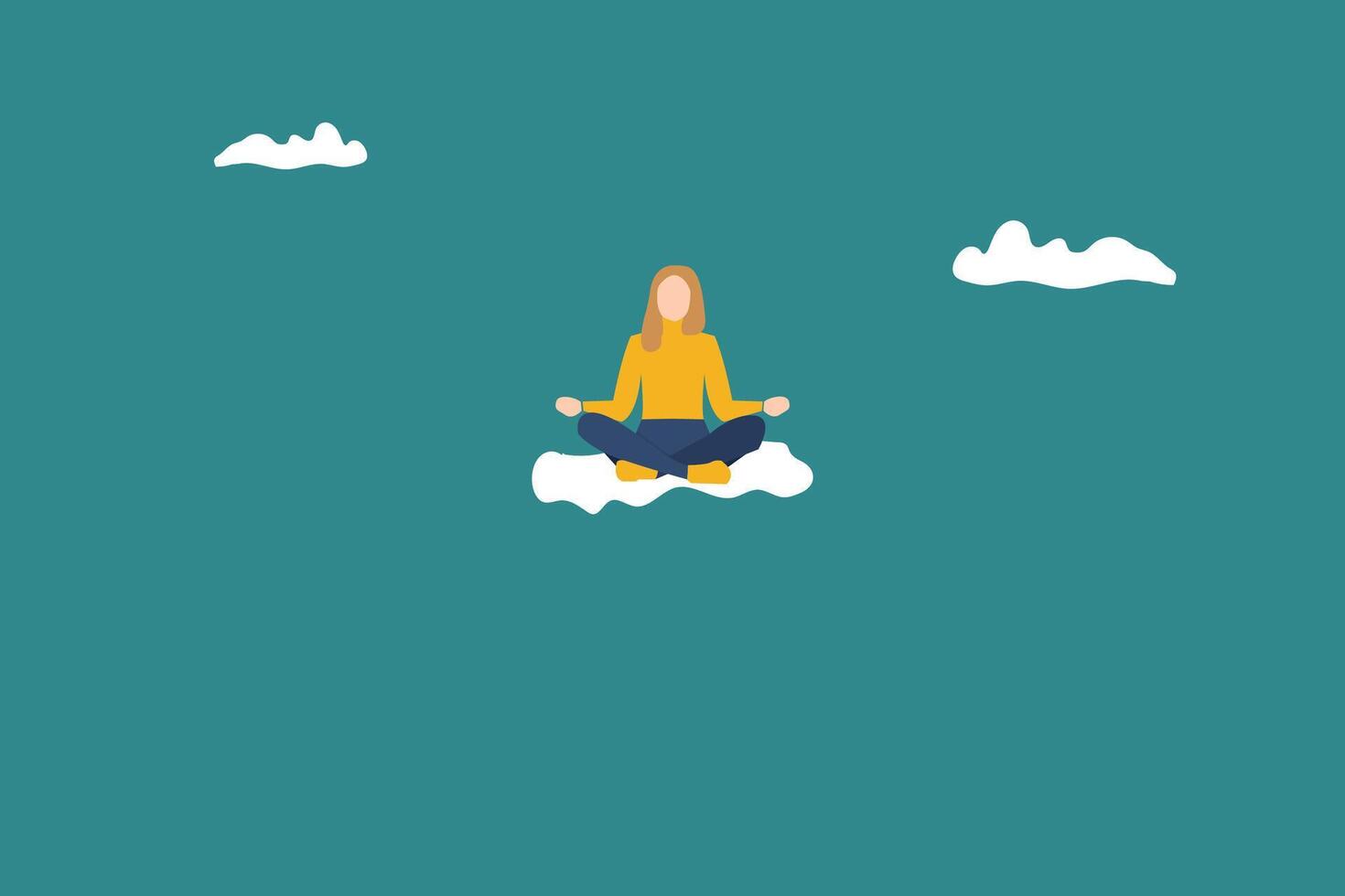 yoga's woman hovering in the clouds, dreamy business woman. vector