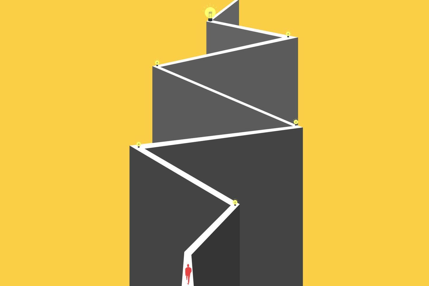 businessman walking on surreal wall with lightbulb, hope, success, target and ambition concept. vector