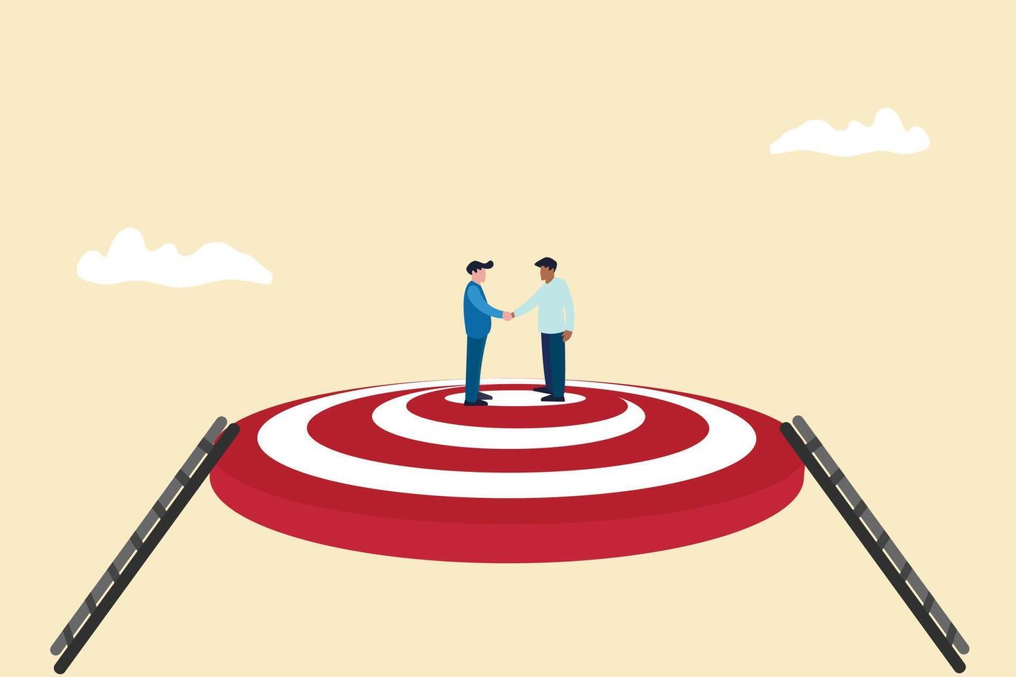success businessmen finish deal and handshake on target. concept of Collaborate, cooperate or partnership and agreement to help business success, together or teamwork. vector