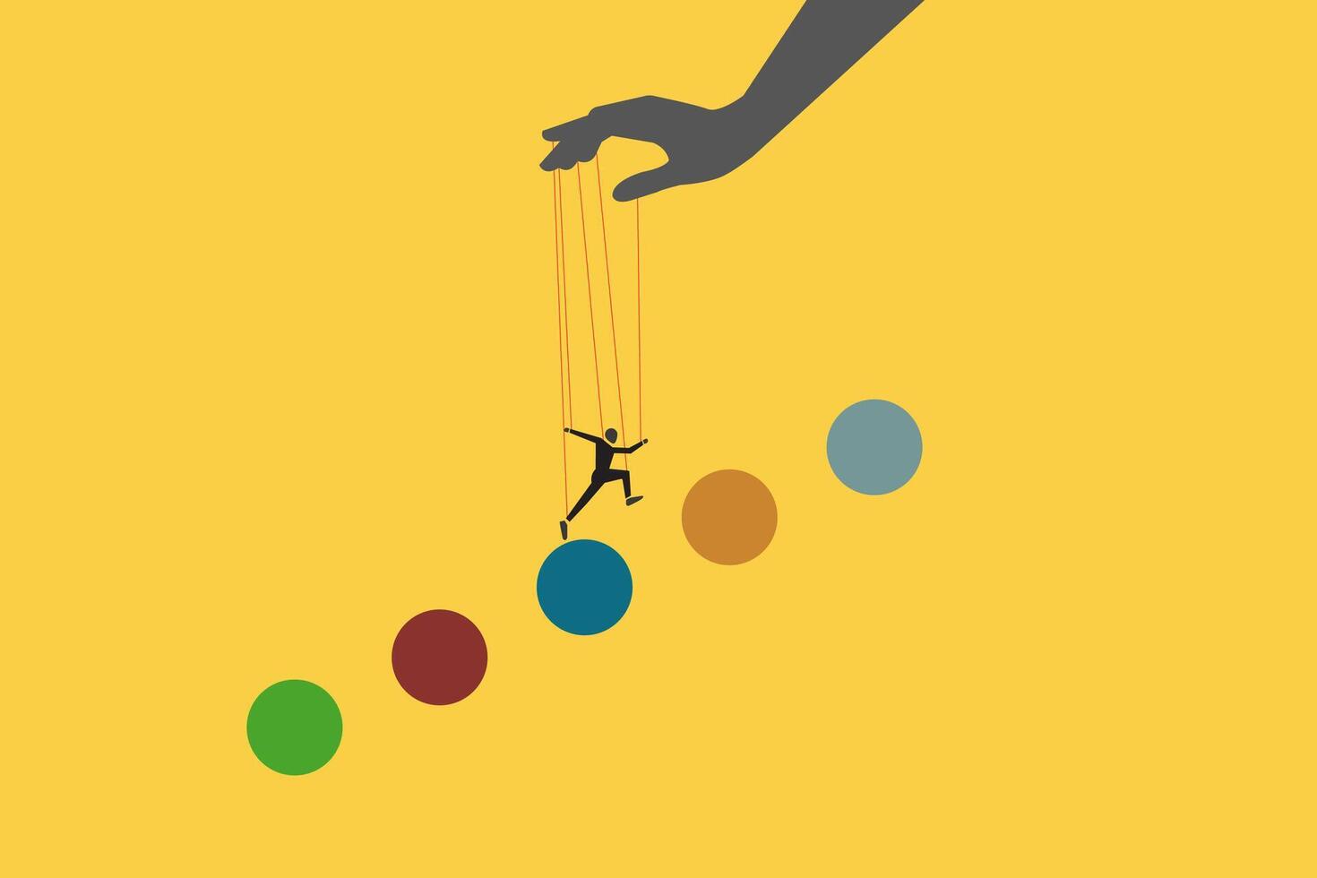 hand helping businessman jumping the balls. Concept of move forward, opportunity, ambition, motivation in business. vector