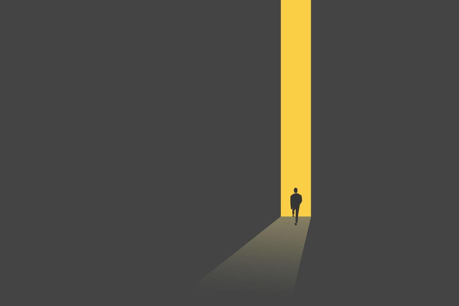 Business or career opportunity concept with businessman in gate. Symbol of new job, success, ambition and motivation. Planning and strategy concept. vector